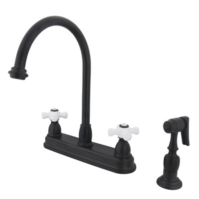 Kingston Brass Restoration Two-Handle 4-Hole 8" Centerset Kitchen Faucet with Side Sprayer