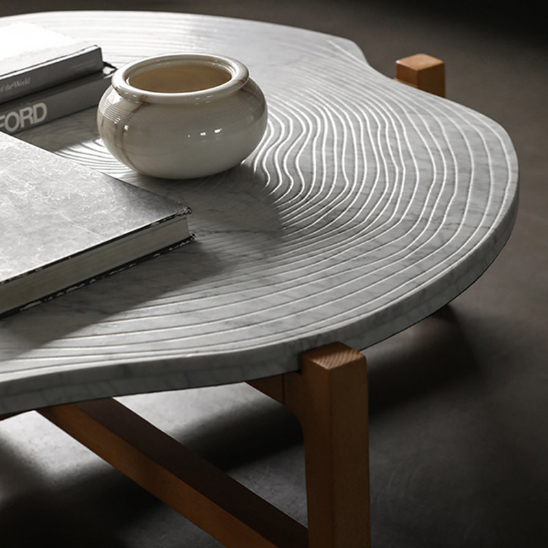 Table basse irrégulière en bois massif, Brun, Blanc / Blanc