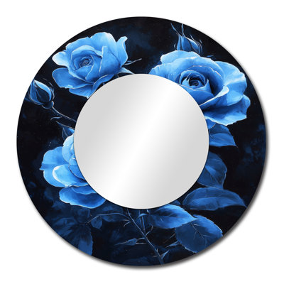 «Dark Aqua Roses Elegance At Night I», miroir moderne pour décoration murale, imprimé sur métal