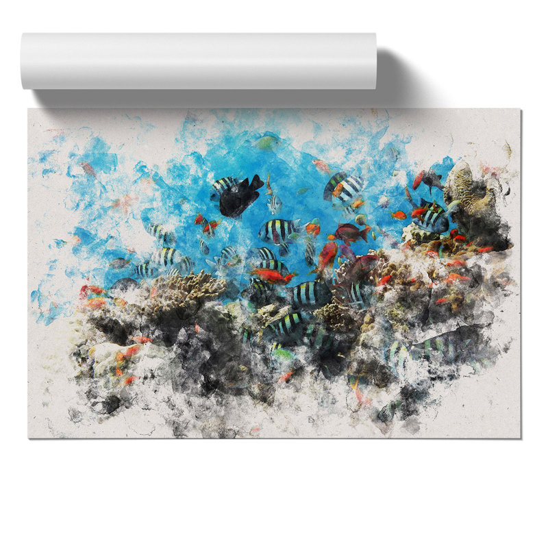 Coral Reef and Fish Vol.2 Watercolour - Unframed Graphic Art, 59cm H x 84cm W x 0.1cm D