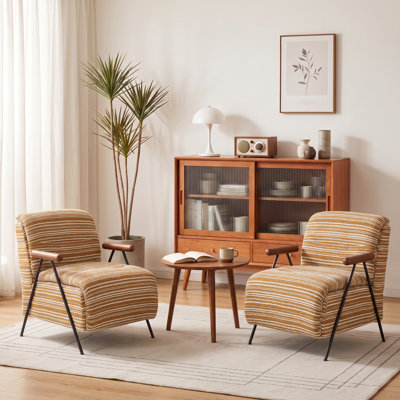 Fauteuil d'appoint rembourré de style milieu du siècle avec accoudoirs en bois massif et pieds en métal