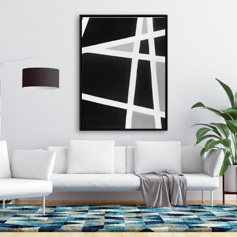 Black And White Abstract Lines Print On Canvas