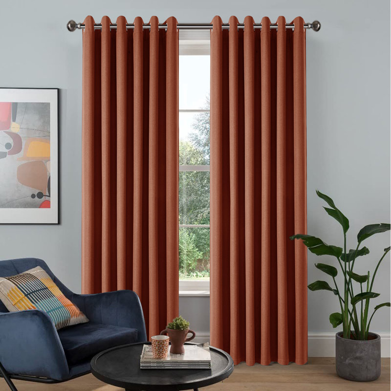 Luxurious A28 Linen Blackout Eyelet Curtains (Set of 2), 168cm Width x 183cm Drop, Rust