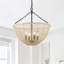Lustre 4 lumières E12 en métal noir mat + rotin, abat-jour beige, intensité variable, ETL, chaîne réglable **