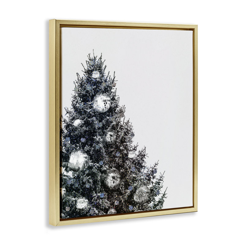 "Disco Ornaments on Tree", art mural sur toile flottante par Victoria Barnes, Cadre flottant métallique doré