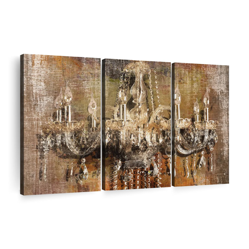 Ensemble 3 pièces de lustre en cristal sophistiqué sur toile, H 24 po x l 38 po x P 1,25 po