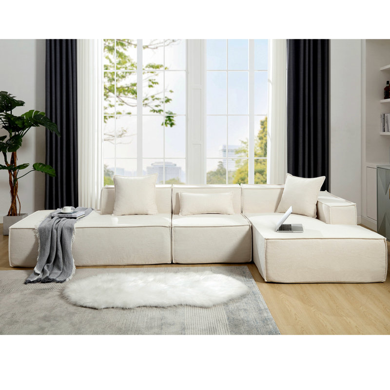 Upholstered 129.5'' Sofa, Beige, Left Hand Facing