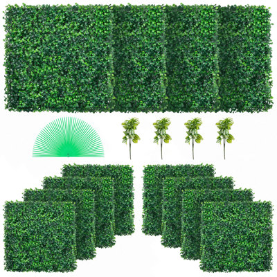 12PCS 20X20inch Artificial Boxwood Panels,Boxwood Hedge Wall Panels,Artificial Grass Backdrop Wall 1.6",Privacy Hedge Screen UV Protected For Outdoor Indoor Garden Fence Backyard