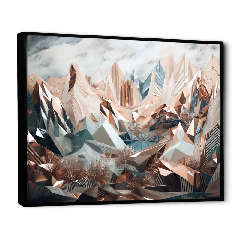 «Rose Gold Metallic Mountains II», reproduction sur toile, H 34 po x l 44 po x P 1,5 po, Cadre flottant noir