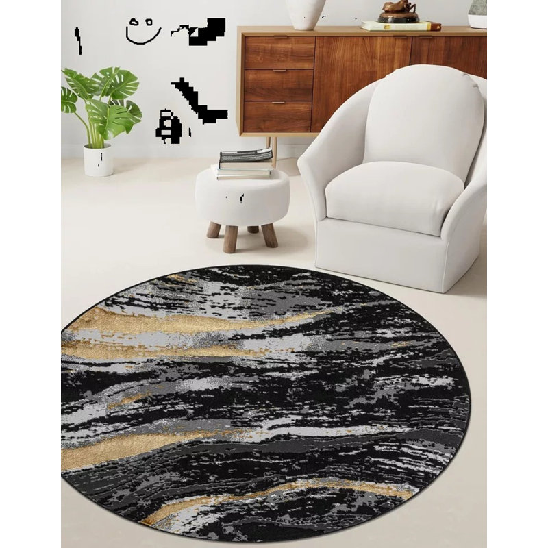 Abstract Flatweave Shag Area Rug, Round 120 cm