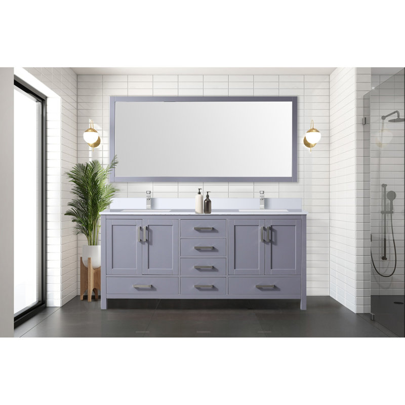Ensemble de meuble-lavabo double gris foncé l 72 po x P 22 po, plateau en marbre de culture et robinet, Gris foncé, 72"