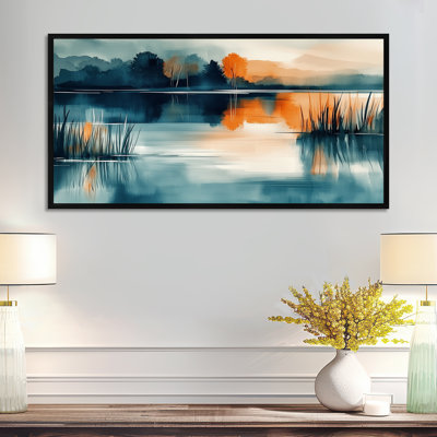 «Blue Orange Sunset Lake Simplicity - Blue Serene Wall Decor, Nature», impressions encadrées