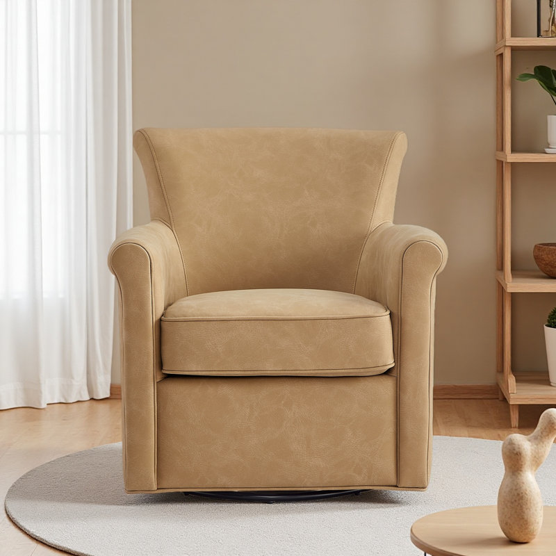Fauteuil d'appoint pivotant en similicuir, Marron clair