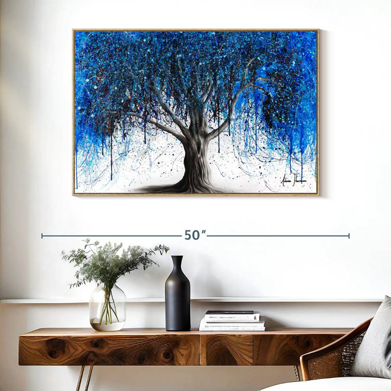 Arbre bleu au clair de lune, Cadre flottant en bois naturel, 40 po x 27 po