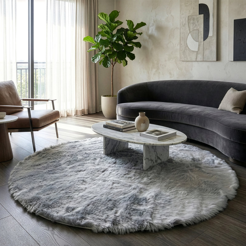 Malissie Faux Fur Indoor Rug, Round 5'