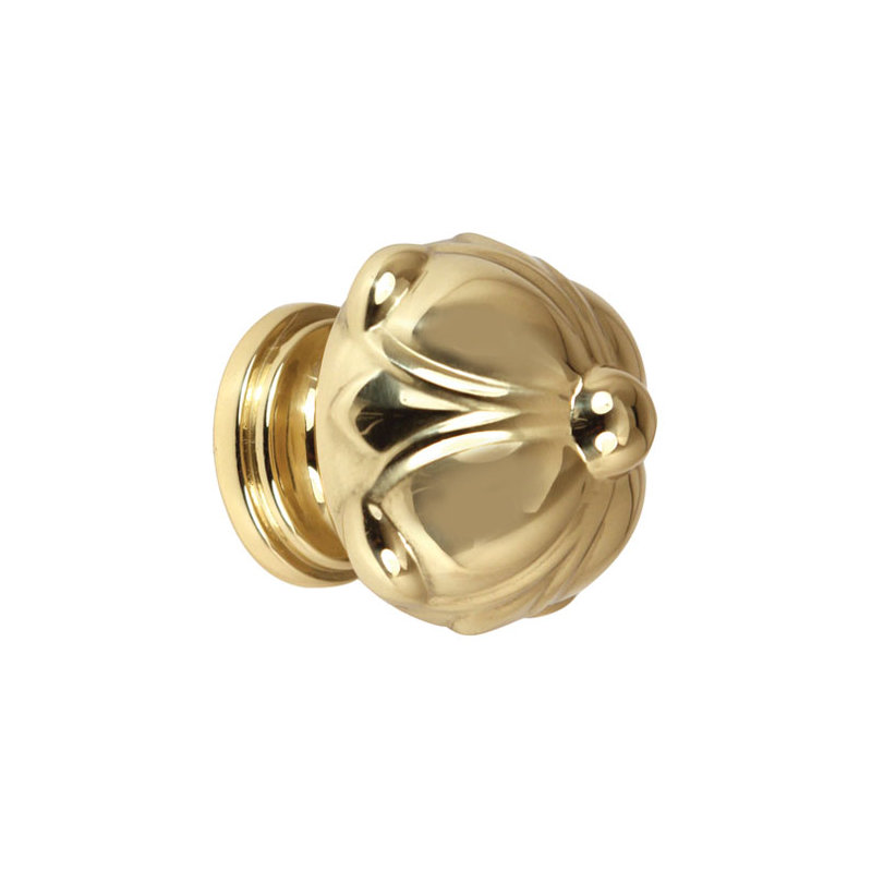 Ornate Novelty Knob, Polished Brass, 1" H x 1" W x 1.25" D