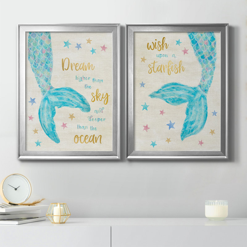 «Mermaid Dream», reproduction encadrée de qualité supérieure - prête à être accrochée, Argent, H 18,5 po x l 49 po x P 1,5 po