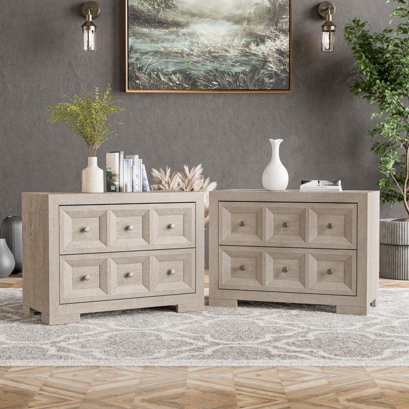 Schell 2-Drawer Nightstands (Set of 2), Beige