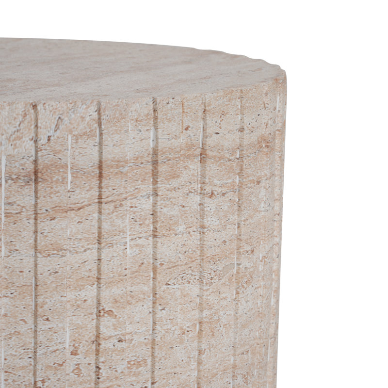 Indoor/outdoor Lightweight Concrete Side Table - Travertine Finish, Cylinder Structure, 15.75"×18.75"h