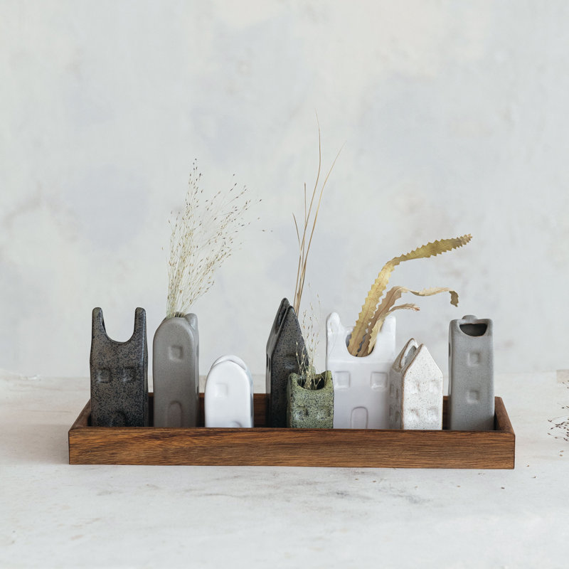 Bohemian House-Shaped Stoneware Vase Set
