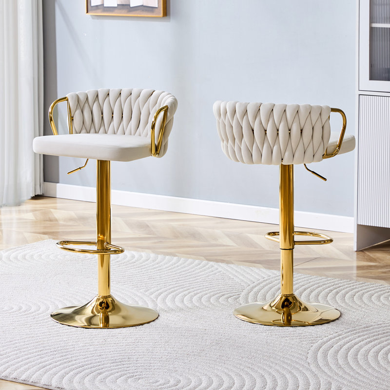 Tabouret de comptoir, velours, ensemble de 2, beige, doré, revêtement en velours