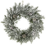 Pine Cones And Berries Flocked Pine Artificial Christmas Wreath - 20" - Unlit