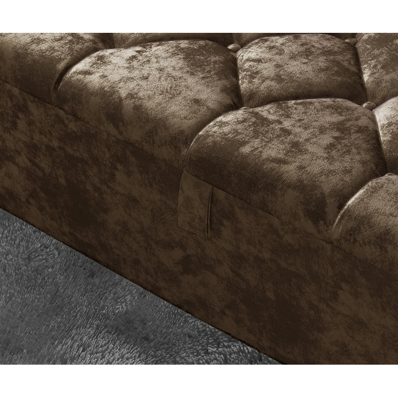 102 Wide Crushed Velvet Ottoman Storage Box with Hydrolic Arm, Truffle