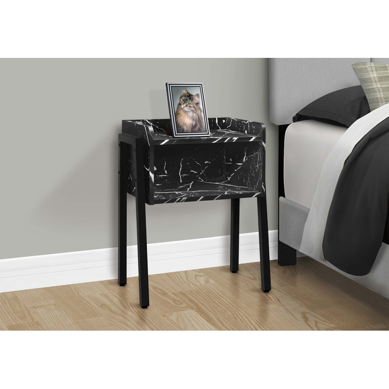 Tray Top End Table, Black, Black Marble