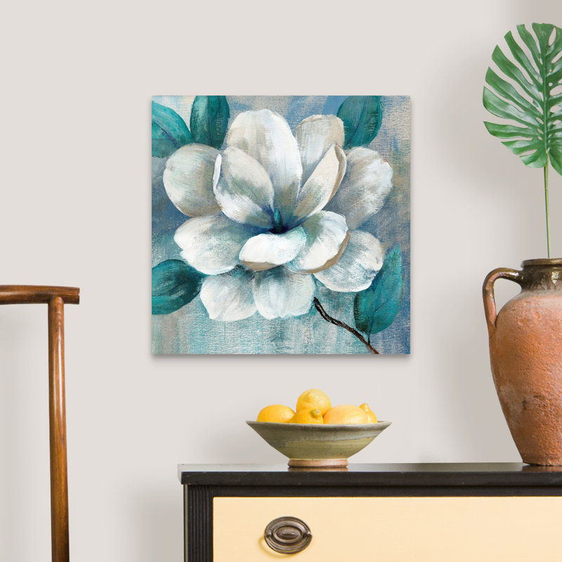 Art mural bleu sarcelle Magnolia II, H 36 po x l 36 po, Toile tendue, Sans cadre