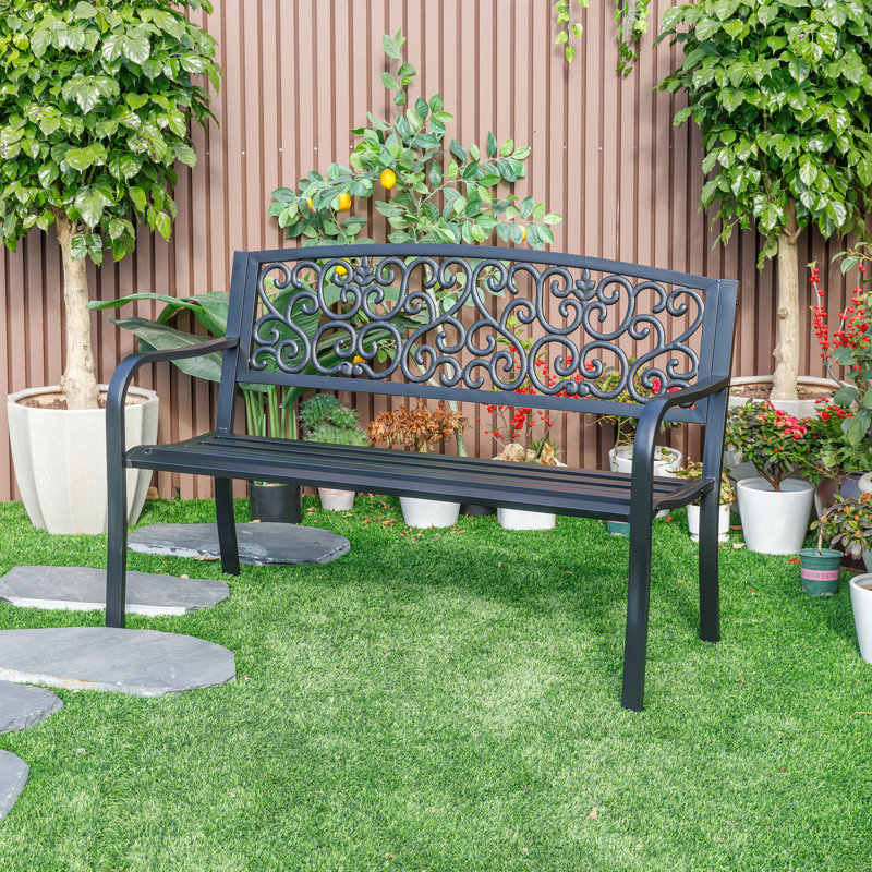 Iron Symphony - Banc de jardin en acier et fonte, Noir