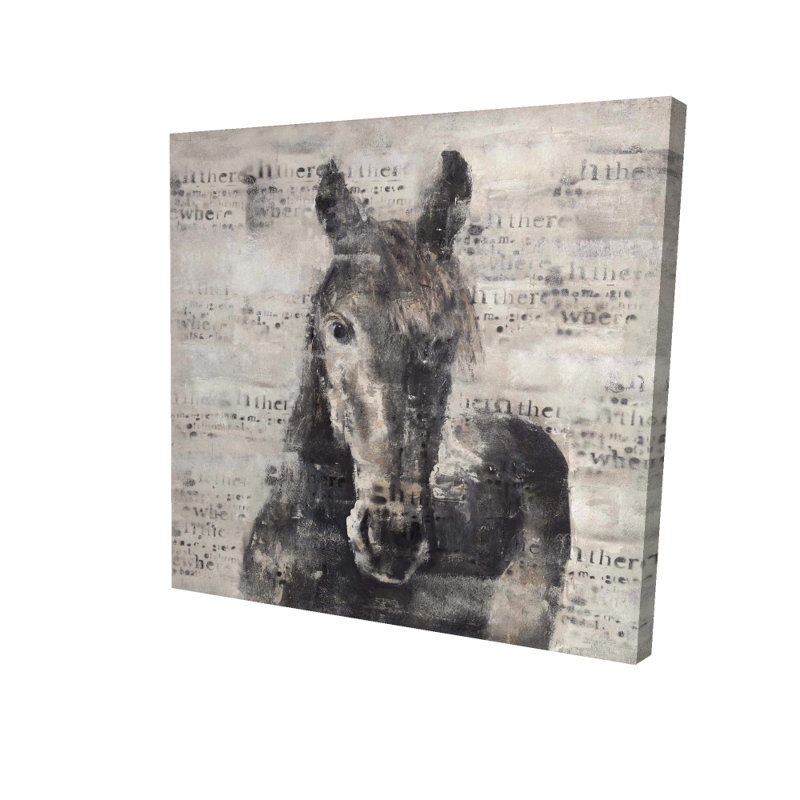 Abstract Horse with Typography - Office Gray Canvas Art Decor