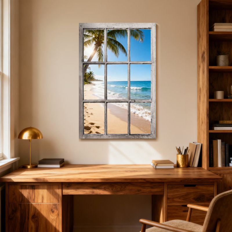 Paysage et nature, plage tropicale, palmiers, vue sur l'océan, H 24 po x l 16 po