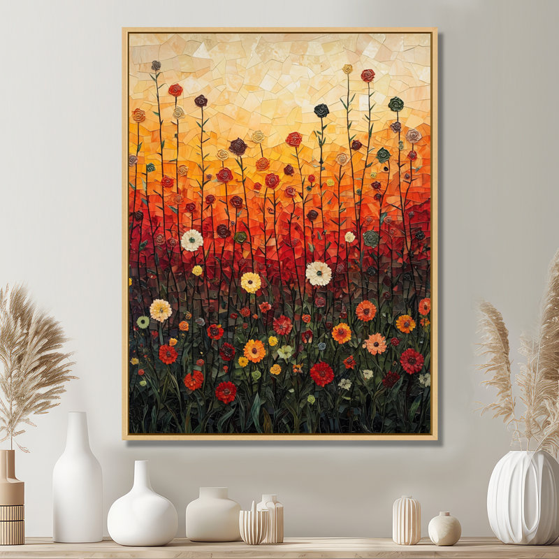 Red Sunset Wildflowers Glory I - Wildflowers, reproduction sur toile encadrée, H 44 po x l 34 po, Crème, crème