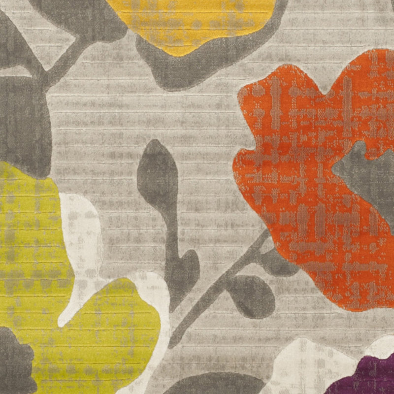 Gray Floral Reversible 4' x 6' Synthetic Rug