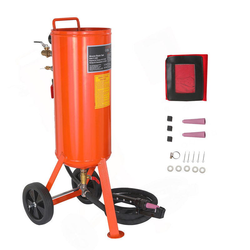 Sableuse robuste de 10 gallons, sableuse à haute pression 60-110 PSI, réservoir de sablage portable, trousse de sablage à l'air avec 2 buses en céramique et tuyau de 7,5 pi pour enlever les taches, la rouille et la peinture