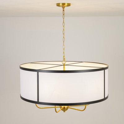 Lustre tambour à 6 lumières avec abat-jour en tissu blanc