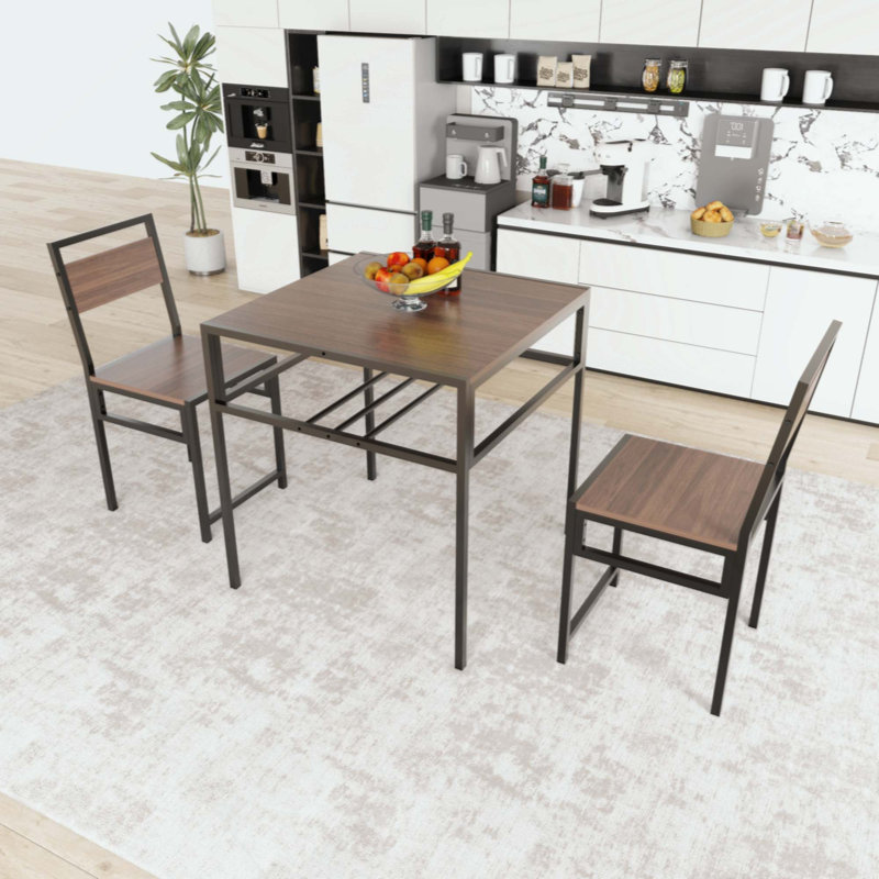 Ensemble de table de salle à manger industrielle avec 2 chaises, petite table de cuisine carrée avec support de rangement pour petit appartement