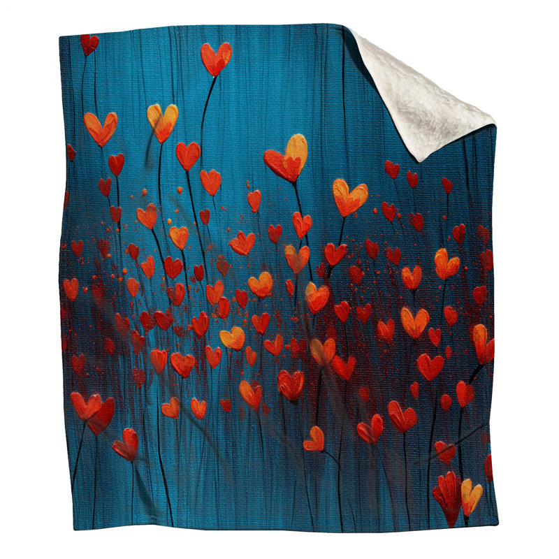 Jeté en polaire Heart Flowers - Jetés floraux pour canapés ou lits, 50in W x 60in H