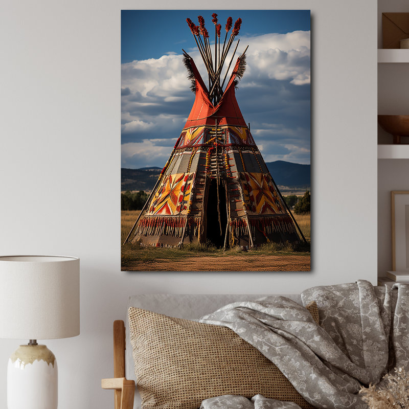 " Native Tipi Harmony Of Prairies ", 32" H x 24" W x 1" D, Wrapped Canvas