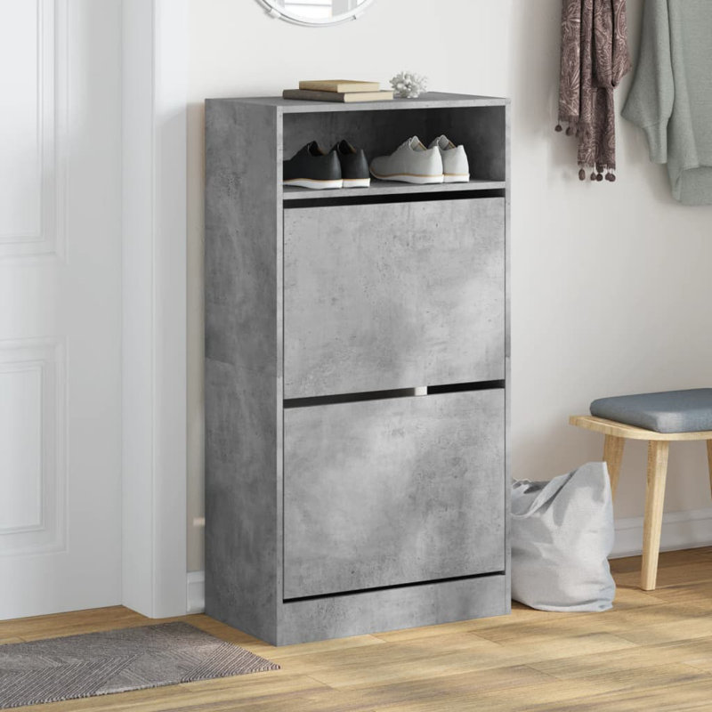 6 Pair Shoe Storage Cabinet, Concrete Grey