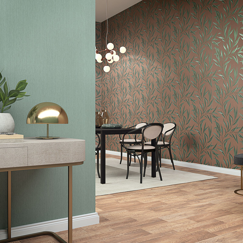 Avalon 10.05m x 53cm Textured Satin Paste the Wall Wallpaper Roll, Green/Brown
