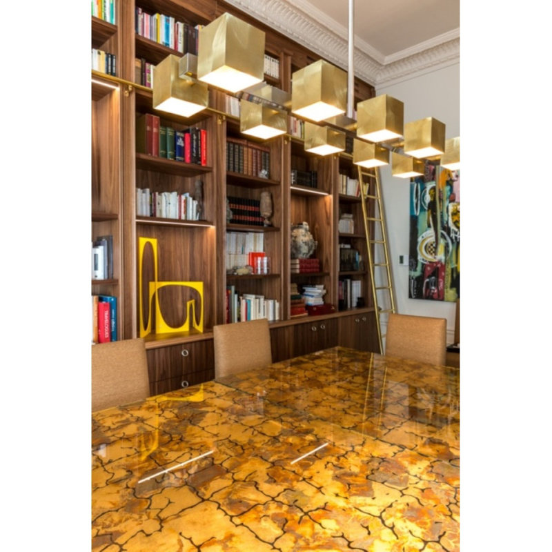 Light Square Paris Cubic Chandelier, Gilt Bronze, 38" Long x 20" Wide x 44" Height