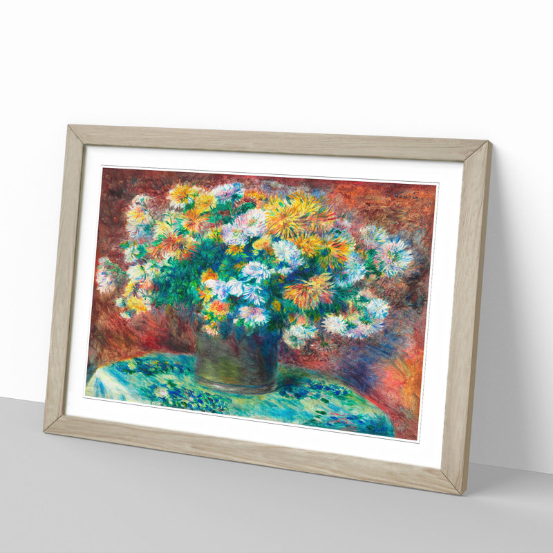 Chrysanthemums by Pierre-Auguste Renoir - Picture Frame Painting, 48cm H x 65cm W x 2cm D, Oak Framed