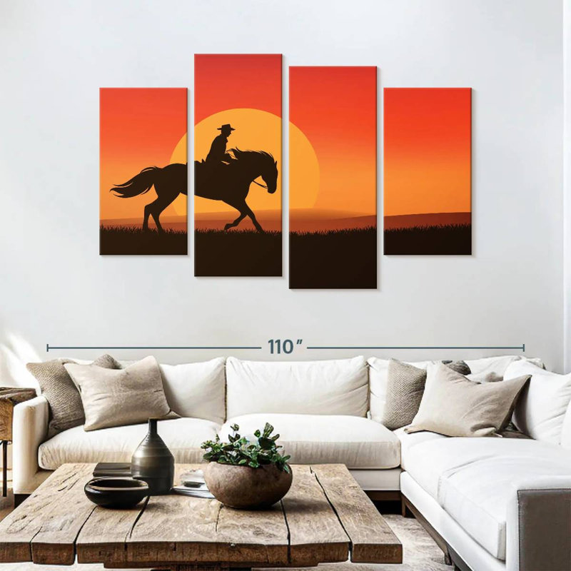 Silhouette de cowboy Lelar Sunset, H 54 po x l 84 po