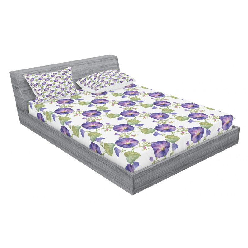 Microfiber Floral Sheet Set, Queen Sheet Set + Fitted Sheet + 2 Pillowcases