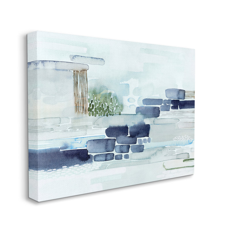 Blocs modernes de paysage côtier abstrait moderne, Toile tendue, H 30 po x l 40 po