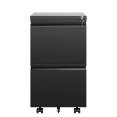 Black Metal 2 Drawer File Cabinet With Locking Mechanism - Stores Legal/Letter/A4 Files, Fully Assembled Office Supply Mobile In Lock Accommodates Unit
