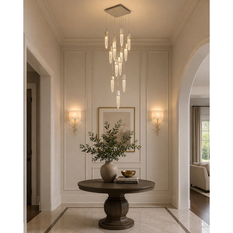 Transitional 13 Light Hanging Crystal Chandelier, Chrome