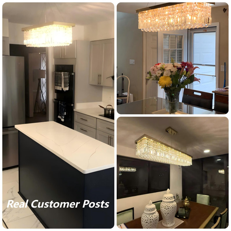 Frieson Modern Crystal Dimmable Kitchen Island Gold Rectangle Chandeliers / Living Room Chandelier