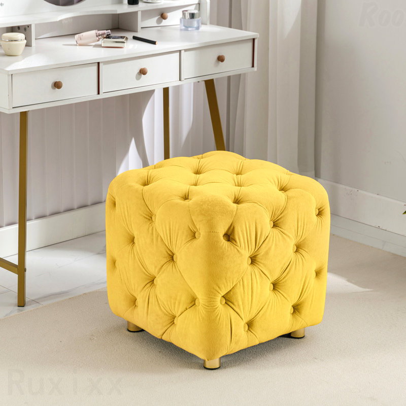 Repose-pieds rembourré en velours Modern, Jaune